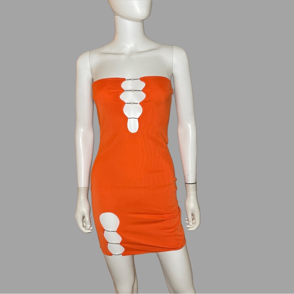 Y2K Orange Strapless Cutout Mini Dress